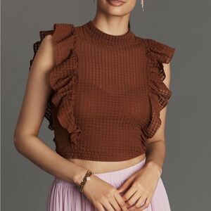 Anthropologie Maeve Brown Ruffle Top